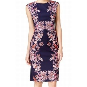 Vince Camuto Blue and Coral Floral Sheath Dress